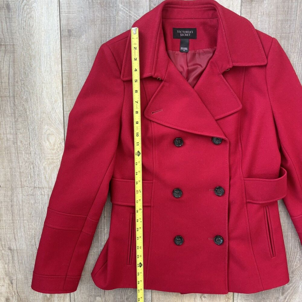 Victoria’s Secret Womens Red Pea Coat Size 12 Wool Blend Double Breasted Classic - Picture 7 of 15